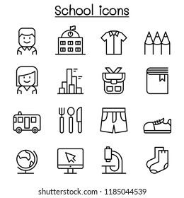 School & Education icon set in thin line style