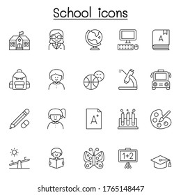 School & Education icon set in thin line style