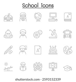 School and Education icon set in thin line style