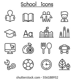 School & Education Icon Set In Thin Line Style