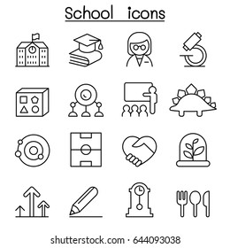 School & Education icon set in thin line style