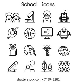 School & Education icon set in thin line style