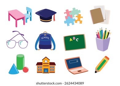 School and Education Icon Set Vector Illustration
