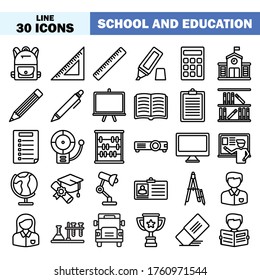 Iconos de escuela y educación en estilo de línea para cualquier proyecto, uso para presentación de aplicaciones móviles en sitios web