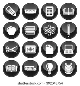School & Education Icons Black Glass Button Icon Set