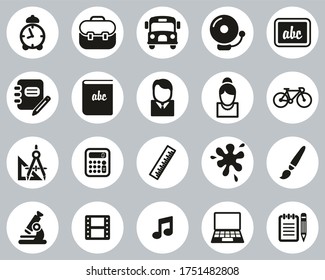 School Or Education Icons Black & White Flat Design Circle Set Big