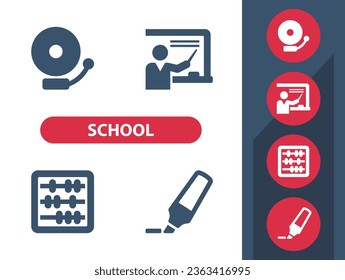 School, Education Icons. Classroom, Bell, Teacher, Abacus. Professional, pixel perfect vector icon