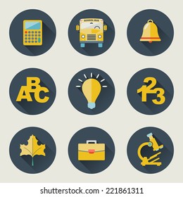 School and education icons flat design vector set 