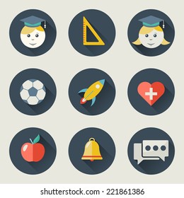 School and education icons flat design vector set 