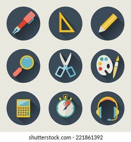 School and education icons flat design vector set 