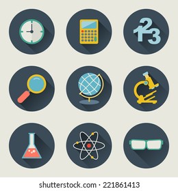 Iconos escolares y educativos conjunto vectorial de diseño plano 