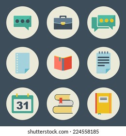 Iconos escolares y educativos conjunto vectorial de diseño plano 