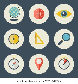 School and education icons flat design vector set 