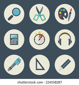 School and education icons flat design vector set 