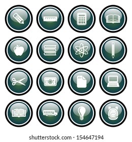 School  and Education Icons Glass Button Icon Set