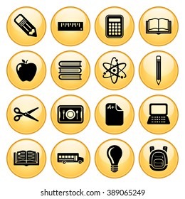 School & Education Icons Gold Button Icon Set
