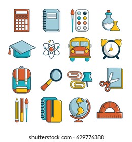 School education icons set. Cartoon illustration of 16 school education vector icons for web