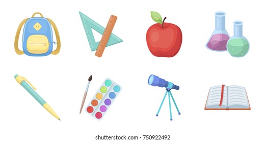 School and education icons in set collection for design.College, equipment and accessories vector symbol stock  illustration.