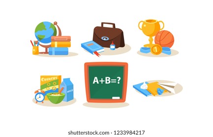 School and education icons set, different school supplies, back to school vector Illustration on a white background