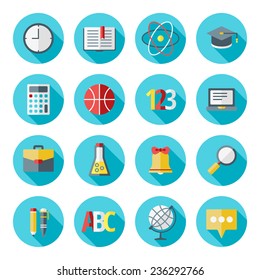 School and education icons set in flat design style