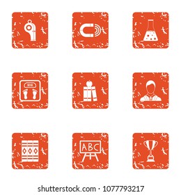 School education icons set. Grunge set of 9 school education vector icons for web isolated on white background