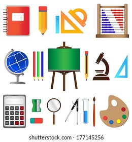 School and education icons set, isolated on white background, vector illustration.