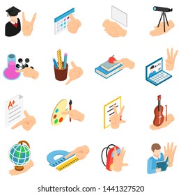 School education icons set. Isometric set of 16 school education vector icons for web isolated on white background