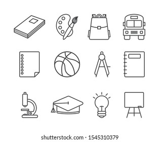 school and education icons set line style vector illustration