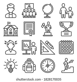 School and Education Icons Set on White Background. Vector