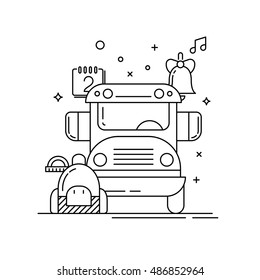 School and Education Icons set over white background. Outline vector lined illustration. Back to school flat style vector illustration isolated on white background.Basic school elements.