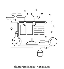 School and Education Icons set over white background. Outline vector lined illustration. Back to school flat style vector illustration isolated on white background.Basic school elements.