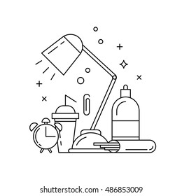 School and Education Icons set over white background. Outline vector lined illustration. Back to school flat style vector illustration isolated on white background.Basic school elements.
