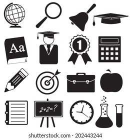 School and Education Icons set for science, knowledge, reading, math, chemistry, geography. Science sign and symbol. Vector illustration.
