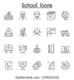 School & Education icons set in thin line style