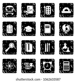 School education icons set vector grunge isolated on white background 