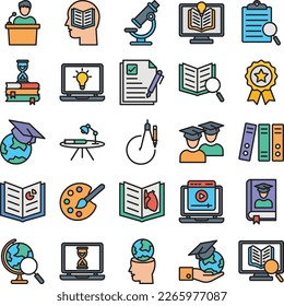 School Education icons set, education vector icons, school  pack, collection of school icons, study icons set, learning , online education school education flat set