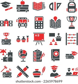 School Education icons set, education vector icons, school  pack, collection of school icons, study icons set, learning , online education school education flat set