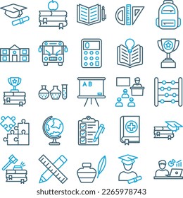 School Education icons set, education vector icons, school  pack, collection of school icons, study icons set, learning , online education school education flat set