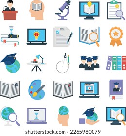 School Education icons set, education vector icons, school  pack, collection of school icons, study icons set, learning , online education school education flat set