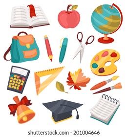 School and education icons, symbols, objects set.