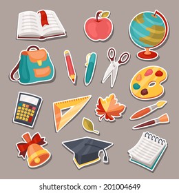 School and education icons, symbols, objects set.