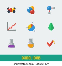 School and Education Icons. Vector illustration. Molecules in flat colorful style.