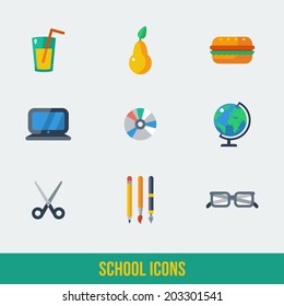 School and Education Icons. Vector illustration. Flat colorful style. 