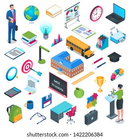 School and education isometric icon set. Modern vector illustration