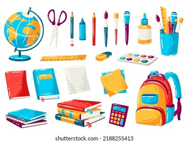 School and education items. Set of supplies and stationery.