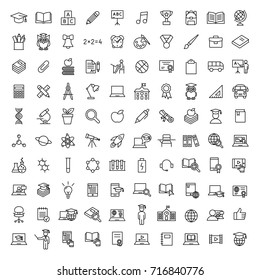 school, education and knowledge 100 bolt line black icons set