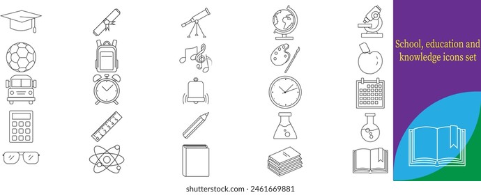 school, education and knowledge icons set.