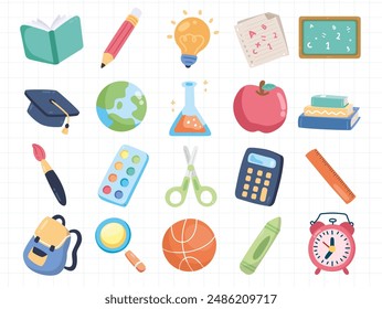 School education and knowledge, study or learning elements tiny person set. vecter illustration