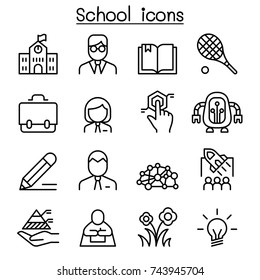 School, Education & Learning icon set in thin line style