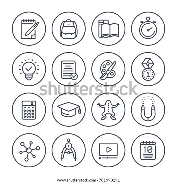 school,\
education, learning line icons set on\
white